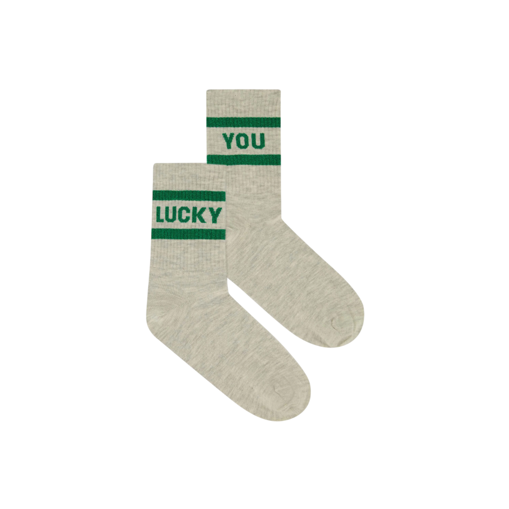 LUCKY SPARKLE GREY SOCKS - SPRING GREEN BY BAR LUCKY SPARKLE GREY SOCKS - SPRING GREEN