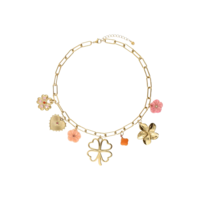 CLOVER & FLOWERS CHARM NECKLACE - GOLD