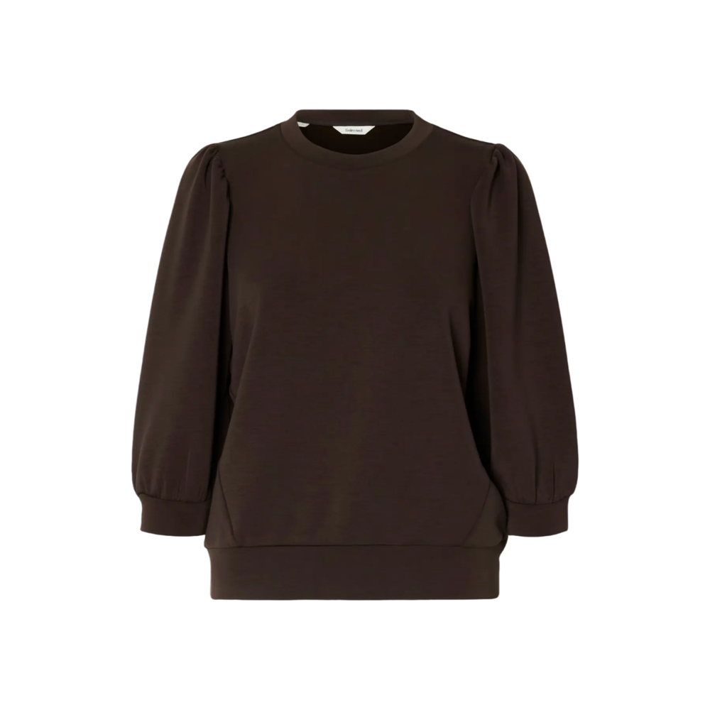 Selected Femme TENNY 3/4 SWEAT TOP - DARK BROWN