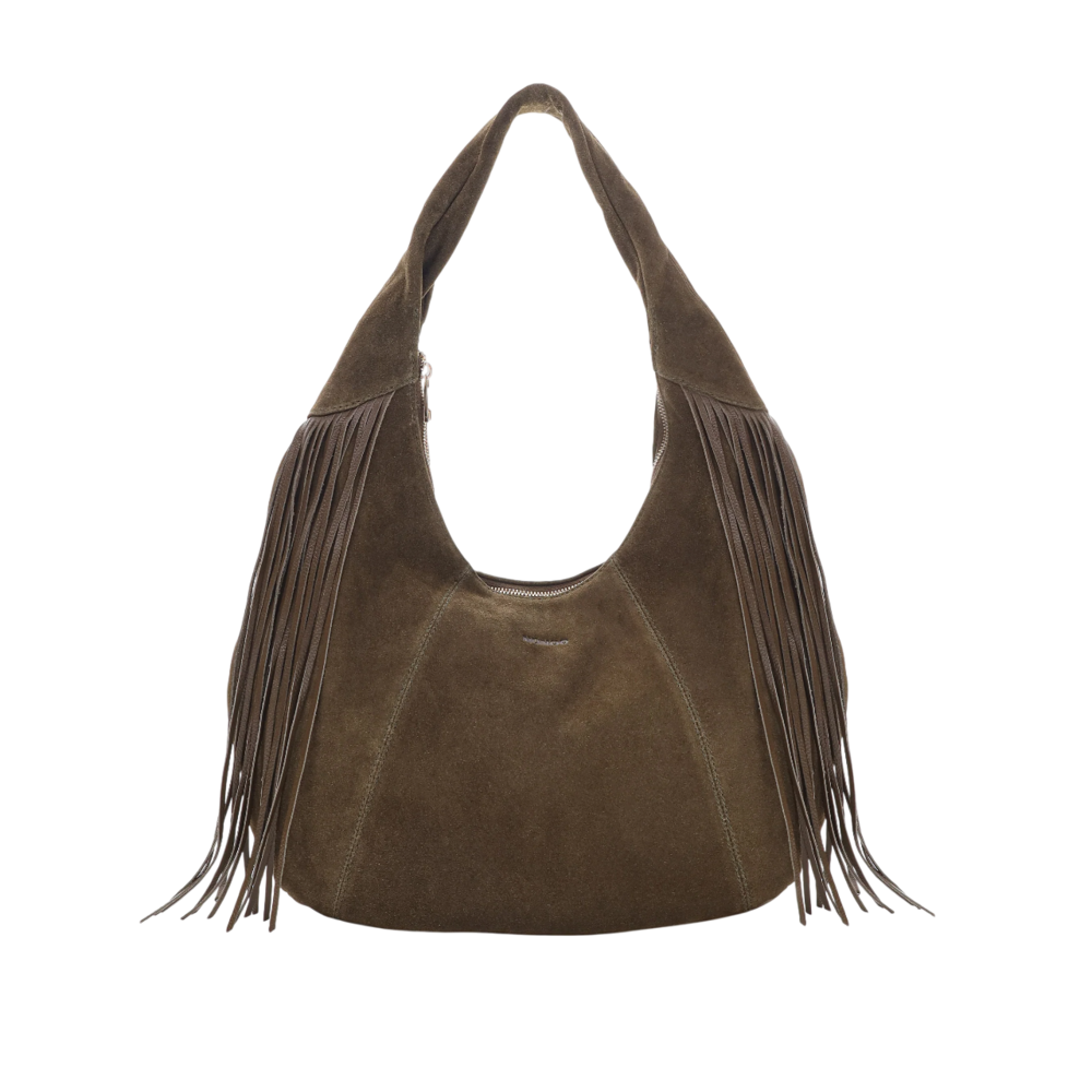 NUNOO GABI FRINGE SUEDE BAG - DARK OLIVE