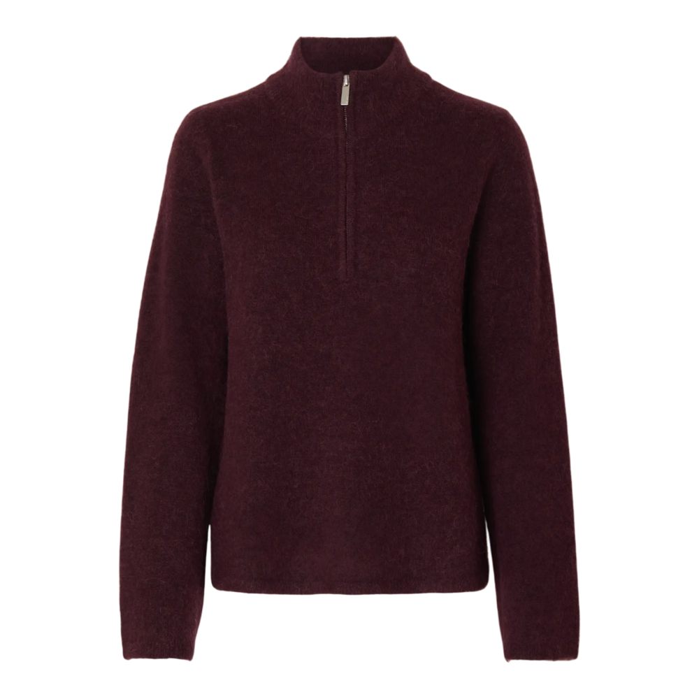 Selected Femme LULU KNIT HALF ZIP - FIG MELANGE