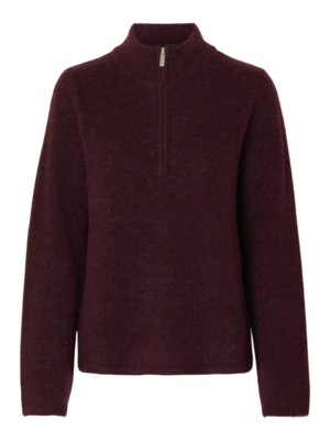 Selected Femme LULU KNIT HALF ZIP - FIG MELANGE