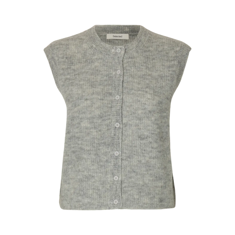 Selected Femme LULU SL BUTTON O-NECK VEST - LIGHT GREY MELANGE