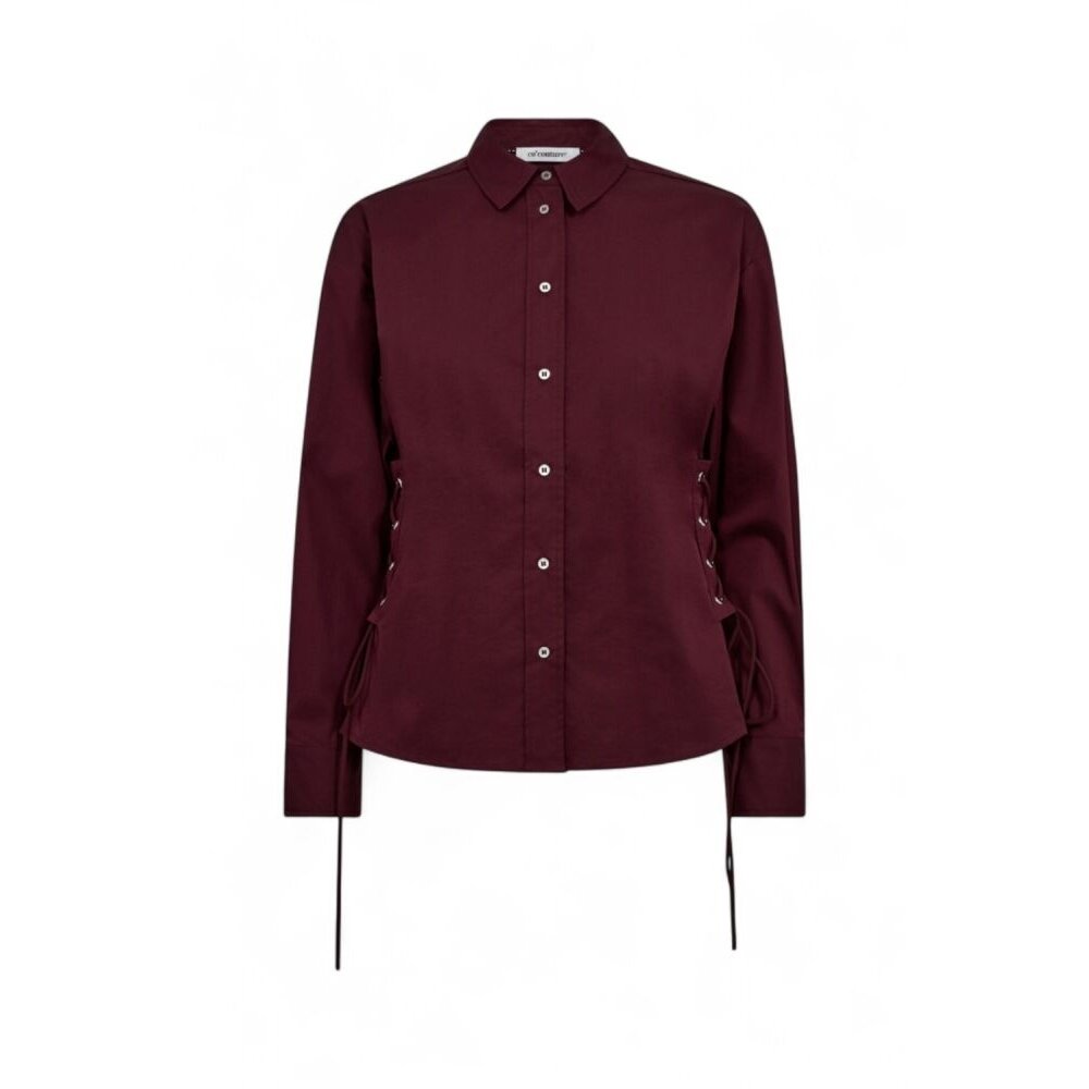 co'couture POPPY EYELET TIE SHIRT - WINERED