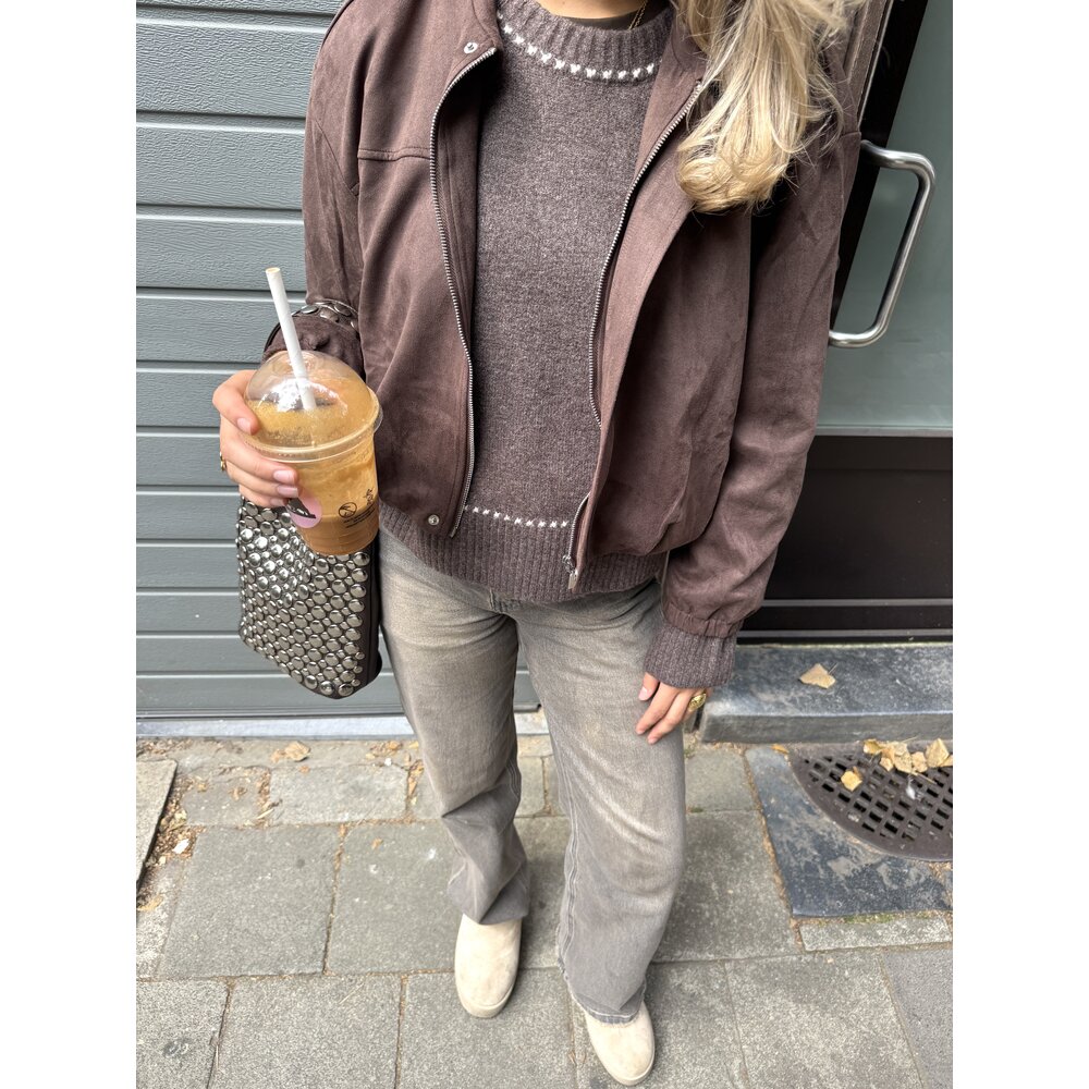 Neo Noir ROEME KNIT BLOUSE - BROWN MELANGE