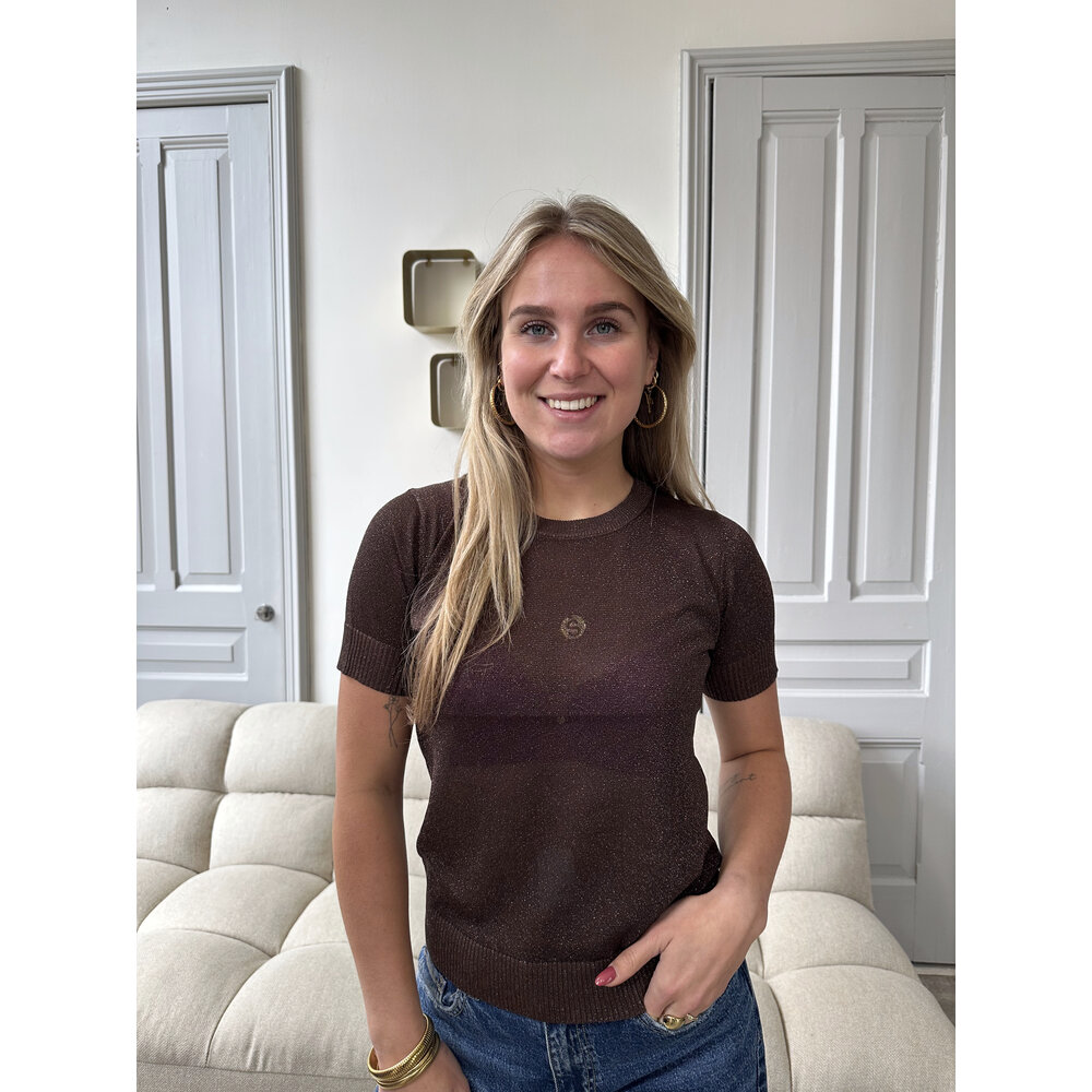 LOTZ & LOT CLARE GLITTER TOP - DARK BROWN
