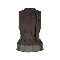ANSOL SOLID CHIFFON TOP - DARK BROWN