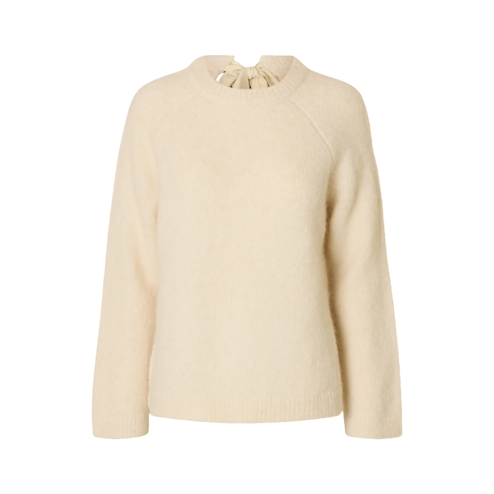 Selected Femme GABELLA KNIT BOW O-NECK - BIRCH