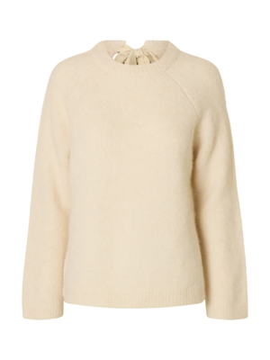 Selected Femme GABELLA KNIT BOW O-NECK - BIRCH