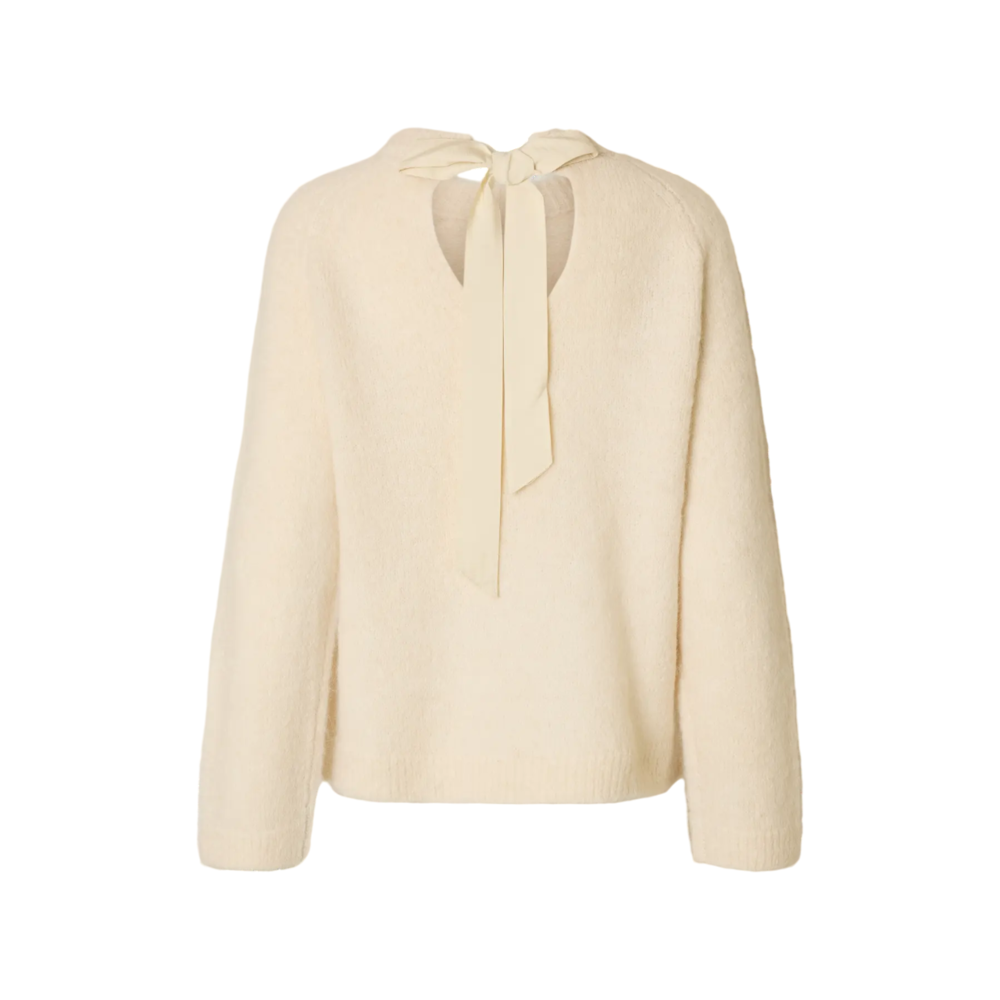 Selected Femme GABELLA KNIT BOW O-NECK - BIRCH