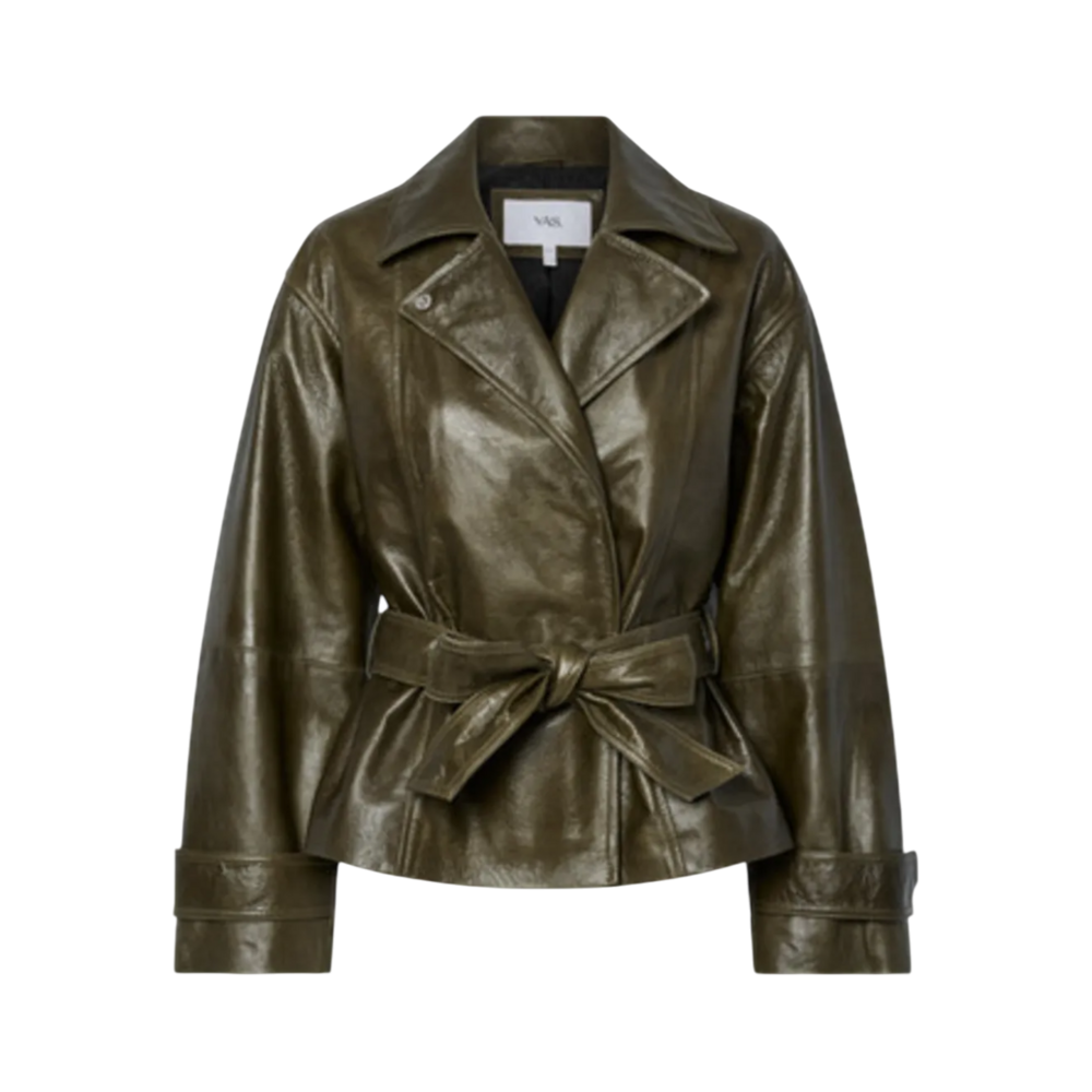 YAS LIBBO LEATHER JACKET - TEAK