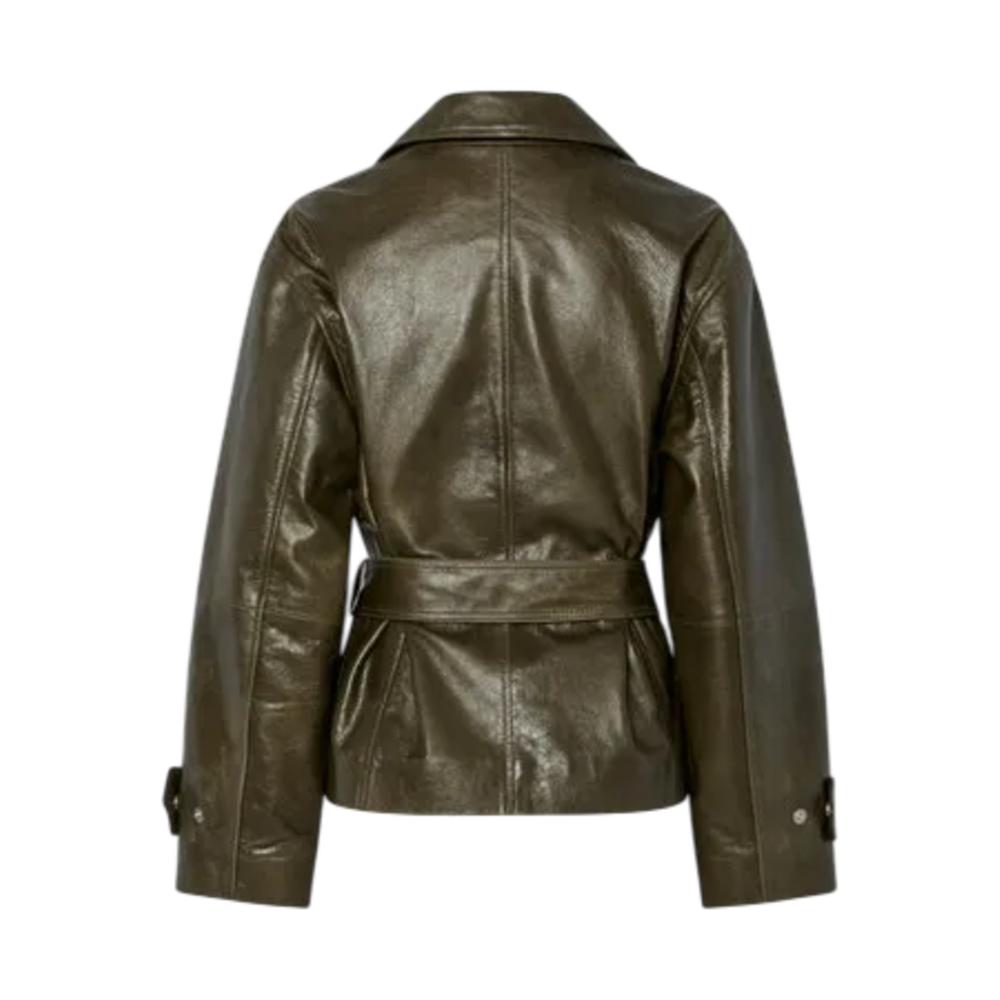 YAS LIBBO LEATHER JACKET - TEAK