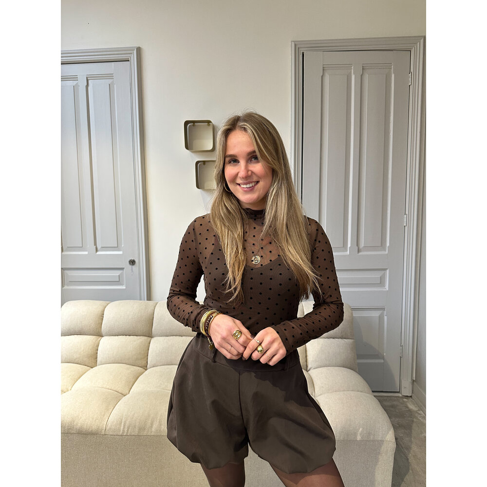 DOT MESH TOP - BROWN/ BLACK LOTZ & LOT DOT MESH TOP - BROWN/ BLACK