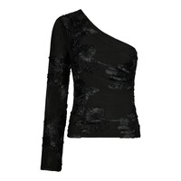 FRIANA BIG FLOWER MESH BLOUSE - BLACK