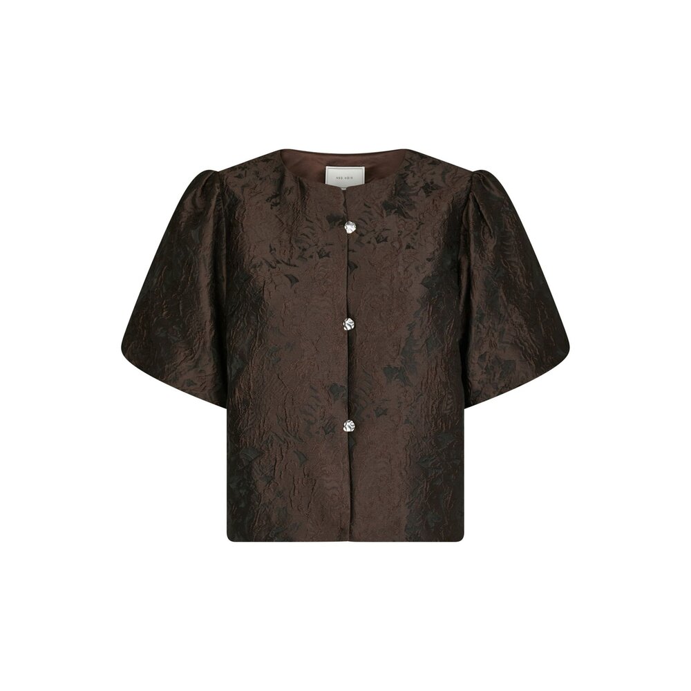 AISA BROCADE BLOUSE - DARK BROWN Neo Noir AISA BROCADE BLOUSE - DARK BROWN