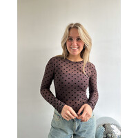 DOT MESH TOP - BROWN/ BLACK