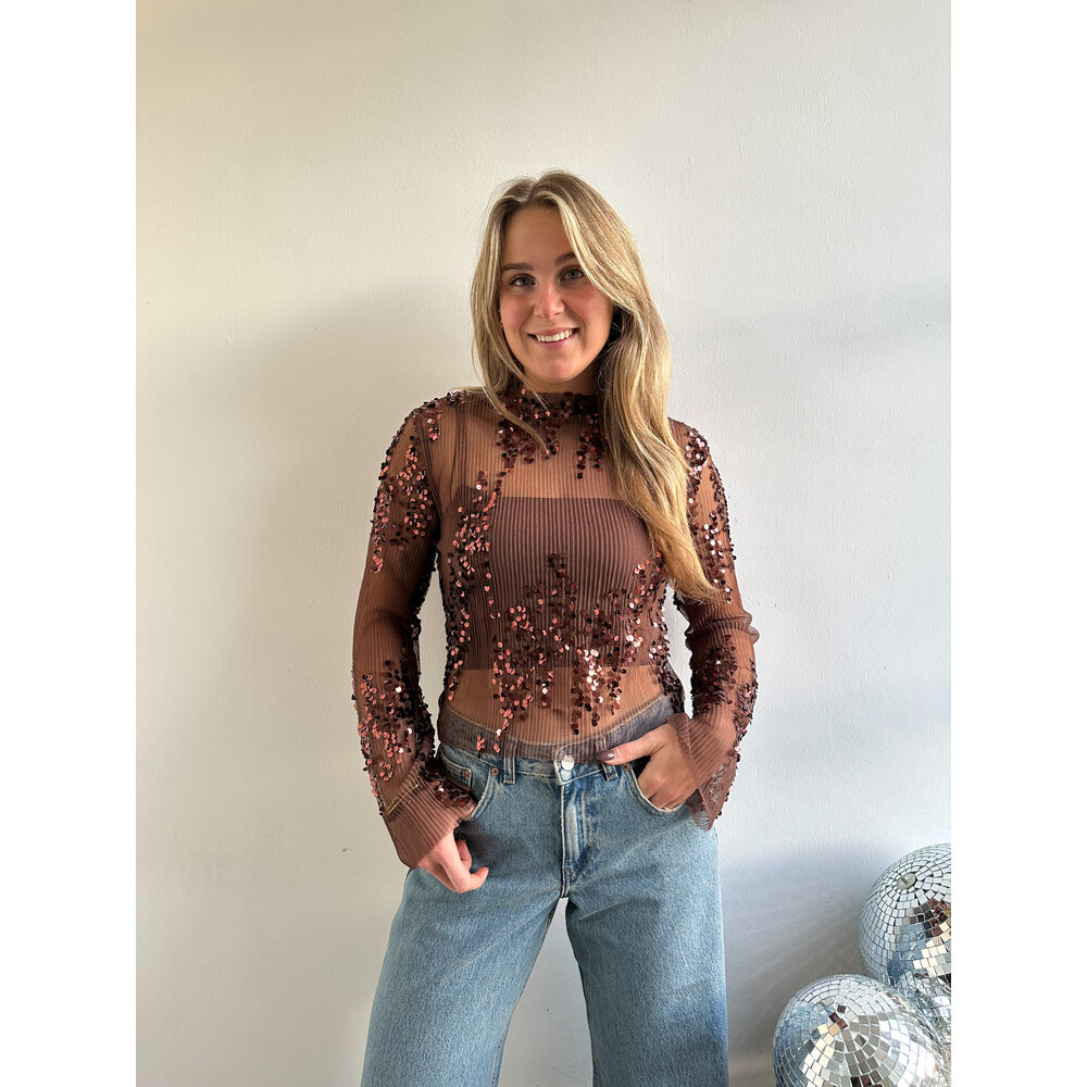 MESH TOP MET PAILLETTEN - BROWN LOTZ & LOT MESH TOP MET PAILLETTEN - BROWN