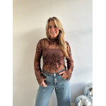 MESH TOP MET PAILLETTEN - BROWN LOTZ & LOT MESH TOP MET PAILLETTEN - BROWN