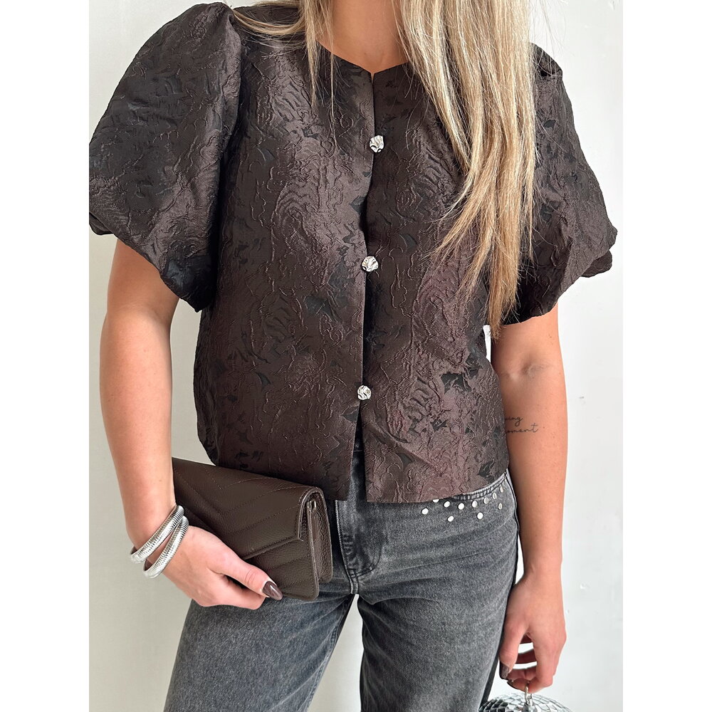 AISA BROCADE BLOUSE - DARK BROWN Neo Noir AISA BROCADE BLOUSE - DARK BROWN