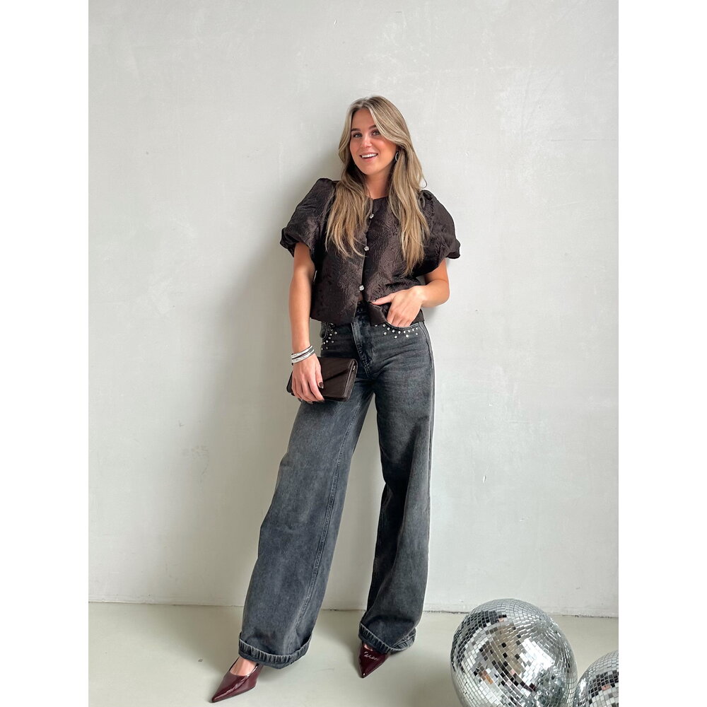 co'couture VICKY STUD WIDE LEG JEANS - BLACK