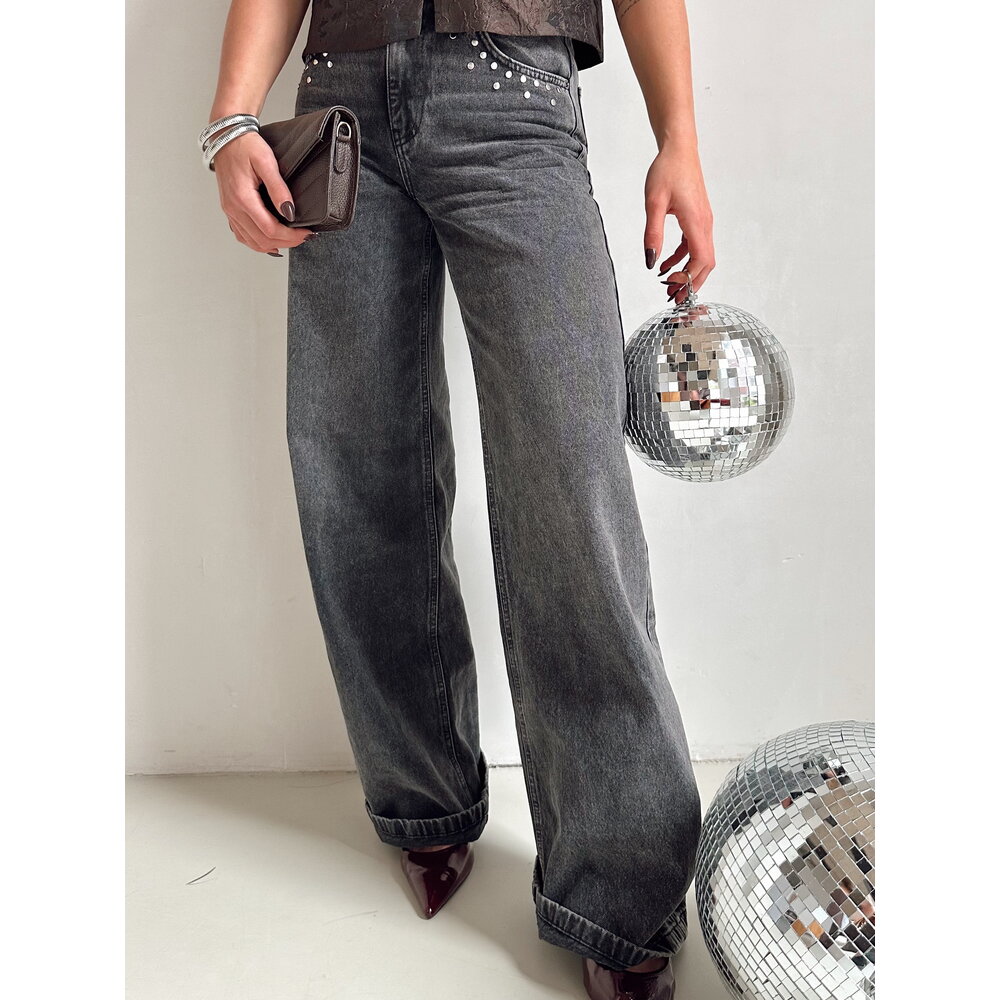 co'couture VICKY STUD WIDE LEG JEANS - BLACK