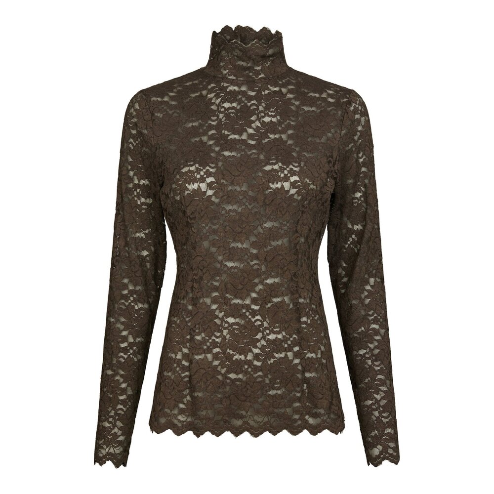 LIZA FLOWER LACE TOP - CHOCOLATE BROWN Neo Noir LIZA FLOWER LACE TOP - CHOCOLATE BROWN