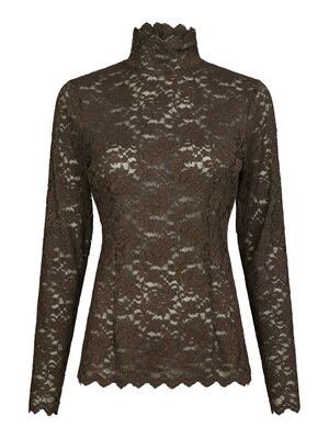Neo Noir LIZA FLOWER LACE TOP - CHOCOLATE BROWN Neo Noir LIZA FLOWER LACE TOP - CHOCOLATE BROWN