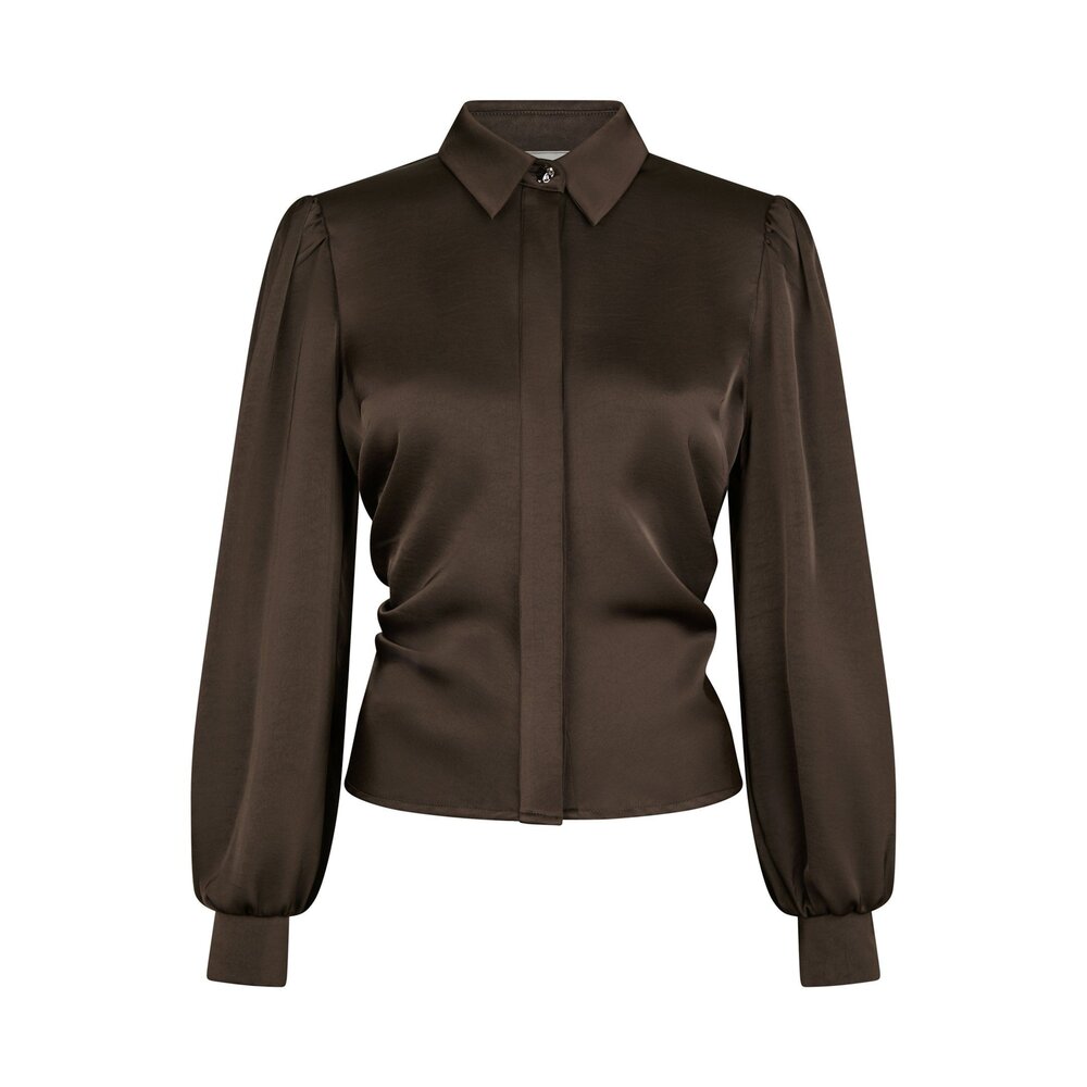 FRANSALA HEAVY SATEEN SHIRT - DARK BROWN Neo Noir FRANSALA HEAVY SATEEN SHIRT - DARK BROWN