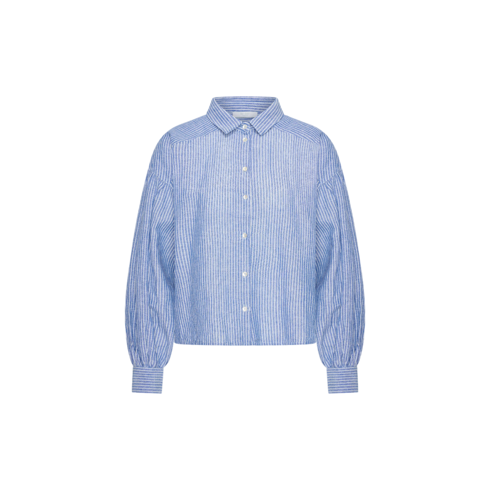 SARAH SHORT LINEN BLOUSE - BLUE STRIPE BY BAR SARAH SHORT LINEN BLOUSE - BLUE STRIPE