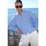 SARAH SHORT LINEN BLOUSE - BLUE STRIPE BY BAR SARAH SHORT LINEN BLOUSE - BLUE STRIPE