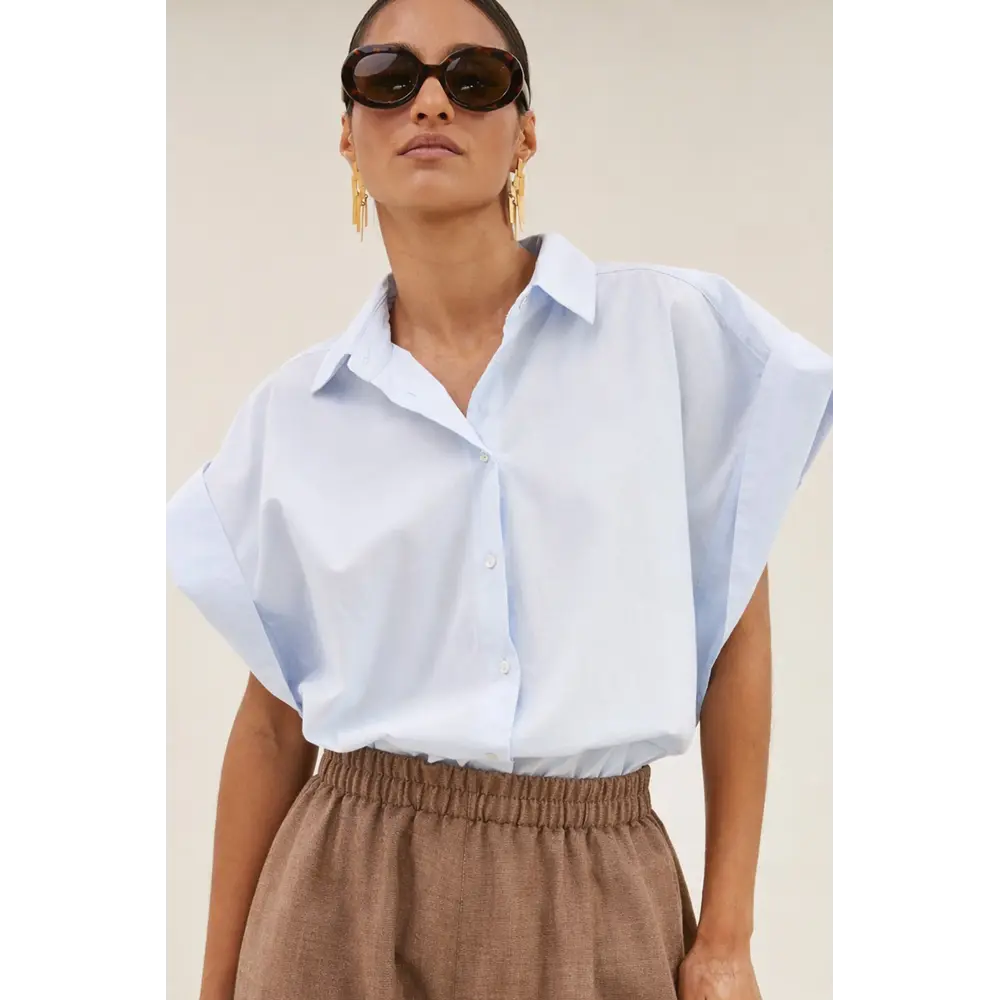 BY BAR PIXIE CHAMBRAY BLOUSE - LIGHT BLUE