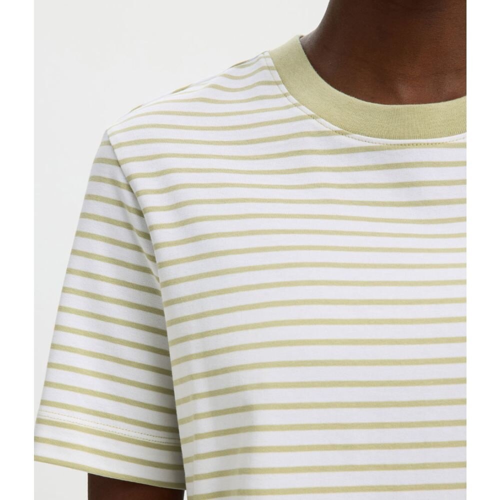 Selected Femme ESSENTIAL STRIPED BOXY TEE - WHITE/GREEN