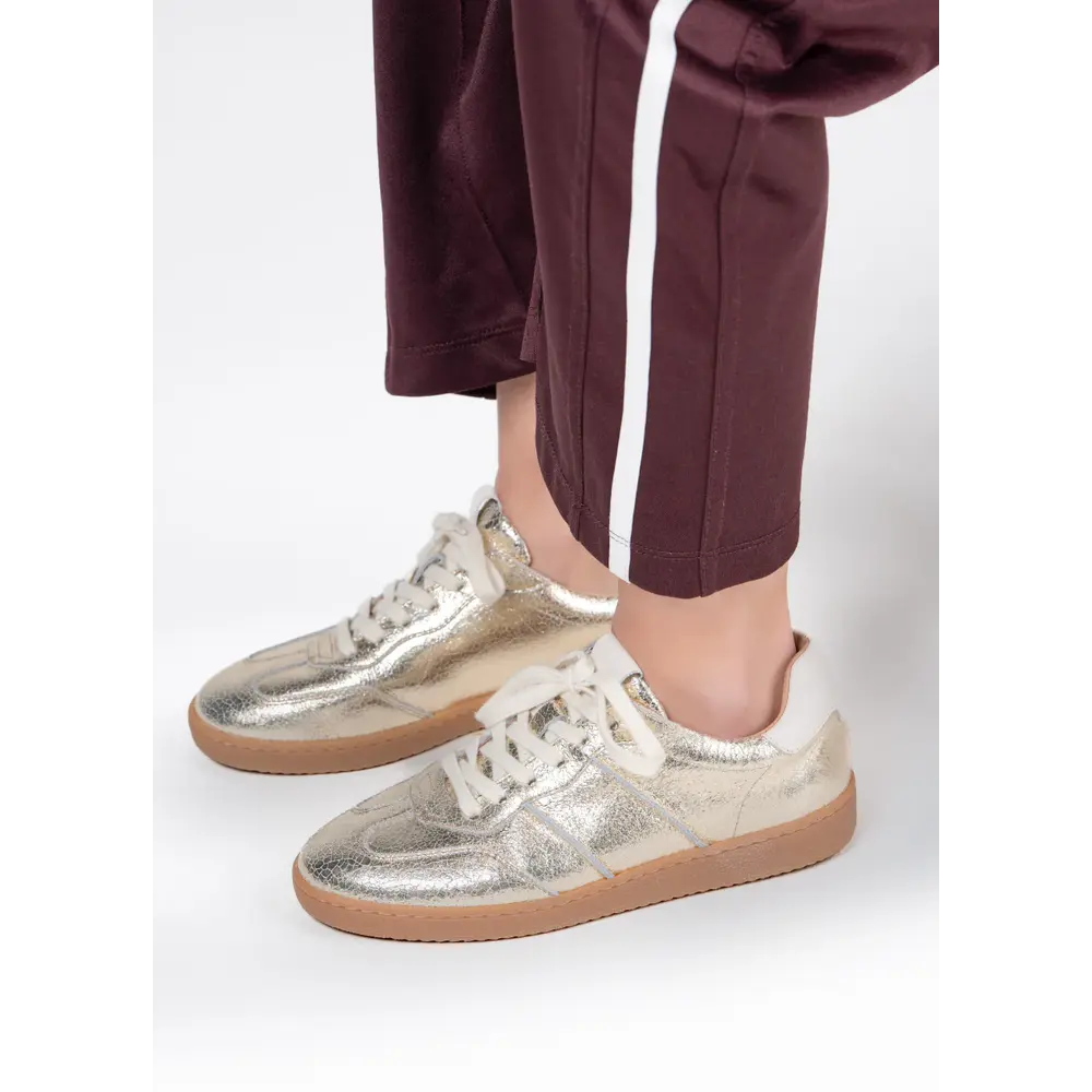 DWRS label POONA CRACKLED SNEAKERS - CHAMPAGNE / OFF WHITE