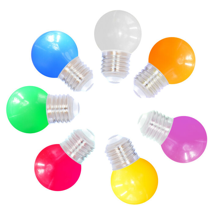 7 coloured LED bulbs - mixed set