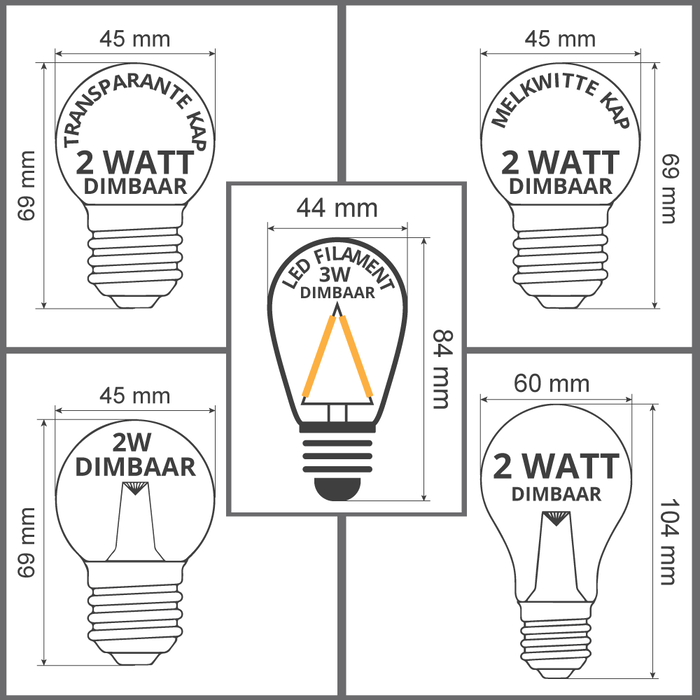 Lichterkette Glühbirne, LED 2-3 Watt, dimmbar