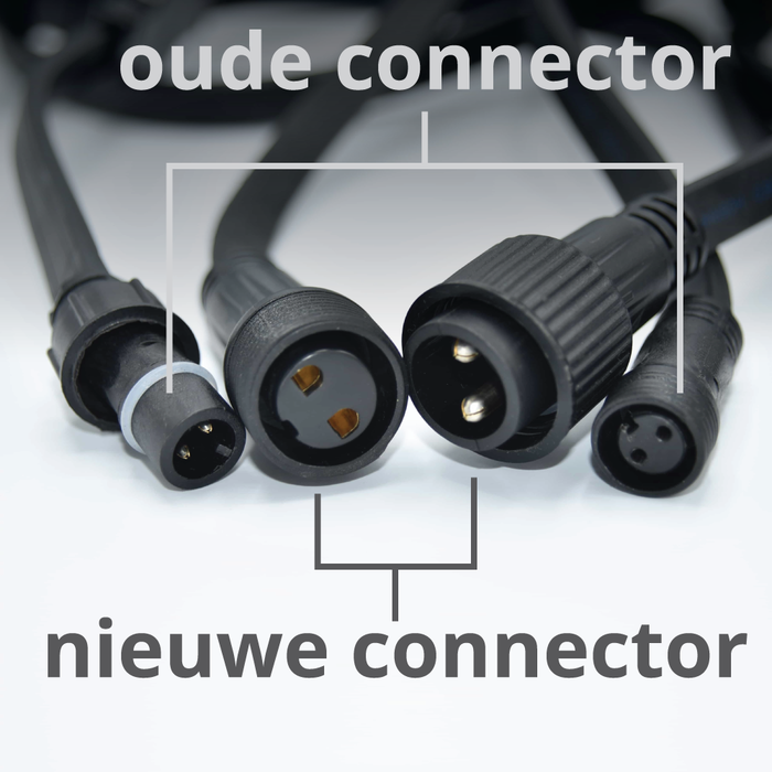 Omvormer oude naar nieuwe connector van doorkoppelbare prikkabels