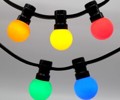 Lichtsnoer met vastgelijmde priklampen (geen E27 fitting) - mix van 5 kleuren