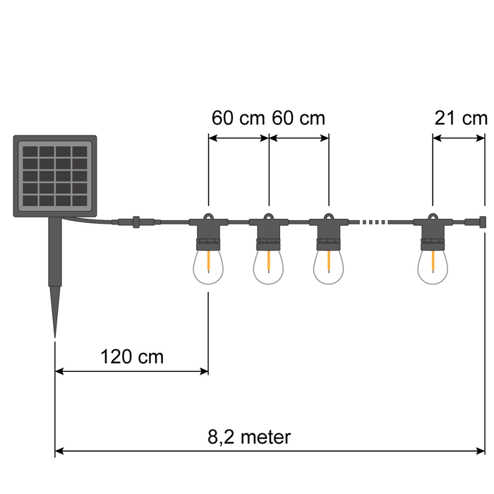 Outdoor solar string light with 12 bulbs - 8 metres