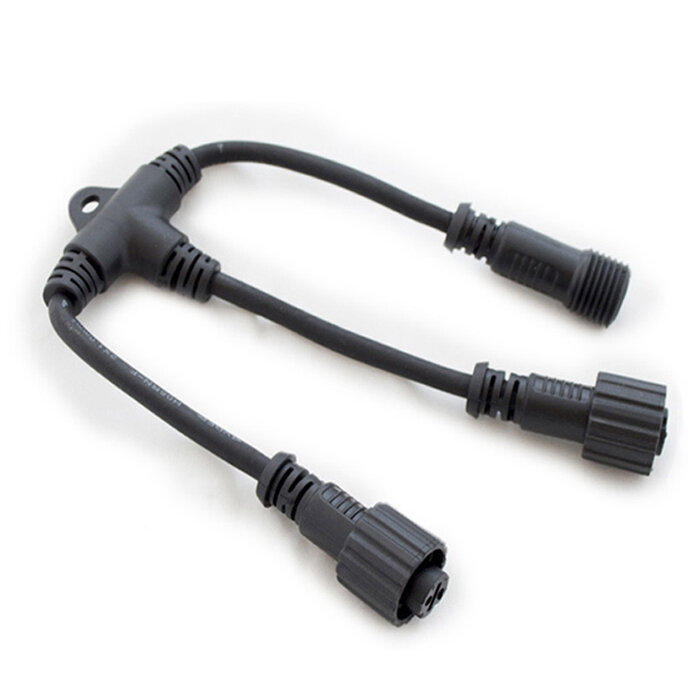 Connector 1 naar 2 voor kerstverlichting met 0,3m snoer zwart - rubber