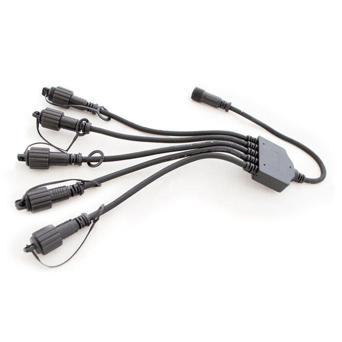 Connector 1 naar 5 voor kerstverlichting met 0,3m snoer zwart - rubber