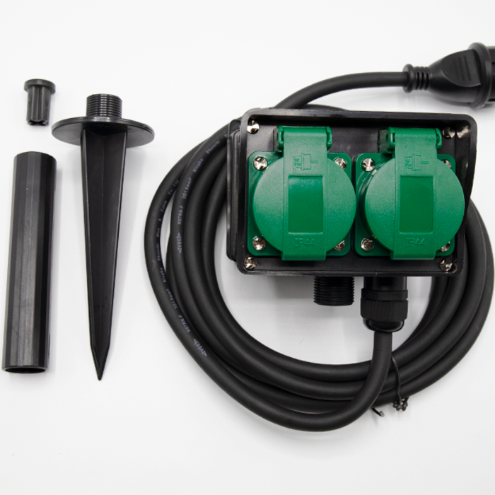 Dual garden socket with ground stake and 10 meter cord
