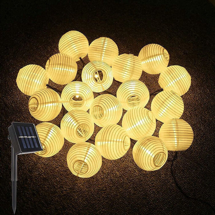 Solar lichtsnoer met witte lampionnen - 12,15 meter met 30 lampionnen