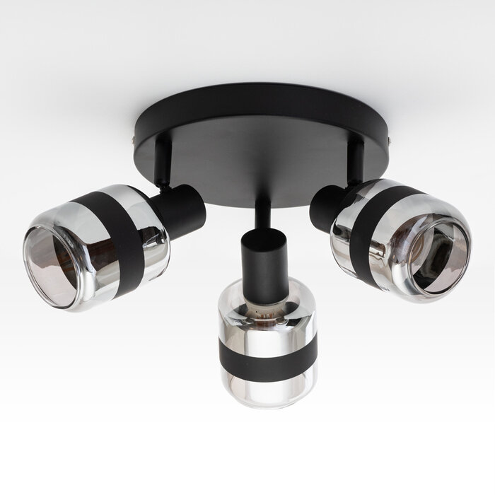 Industriële plafondspot smoke glas, 3-lichts - Adira