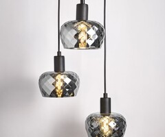 Mat zwarte hanglamp met smoke grijs glas 3-lichts  - Reno