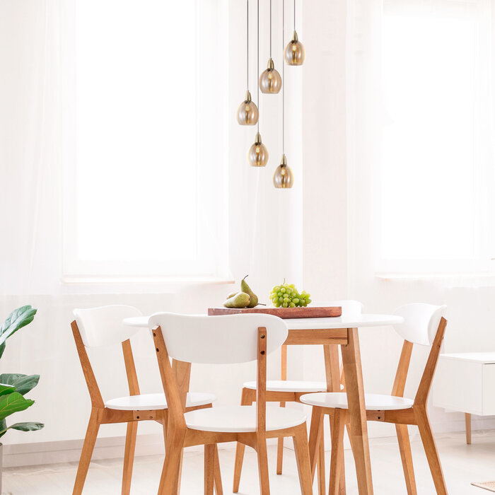 Design mat zwarte met zandgouden hanglamp en amberkleurig glas 5-lichts - Baton