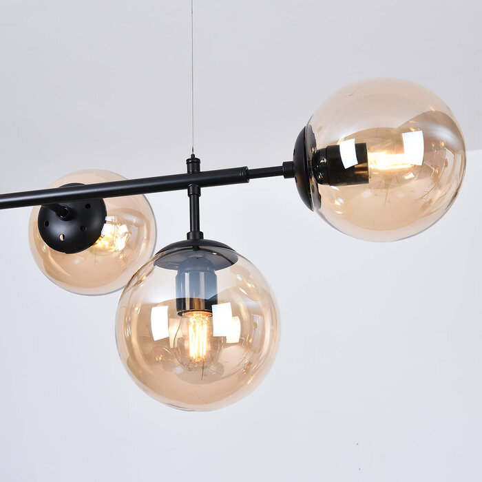 Design pendant lamp Hepta 7-light with amber glass