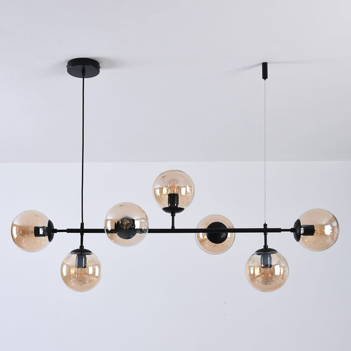 Design pendant lamp Hepta 7-light with amber glass