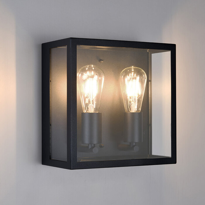 Industriële RVS muurlamp Gabriella met glas - zwart
