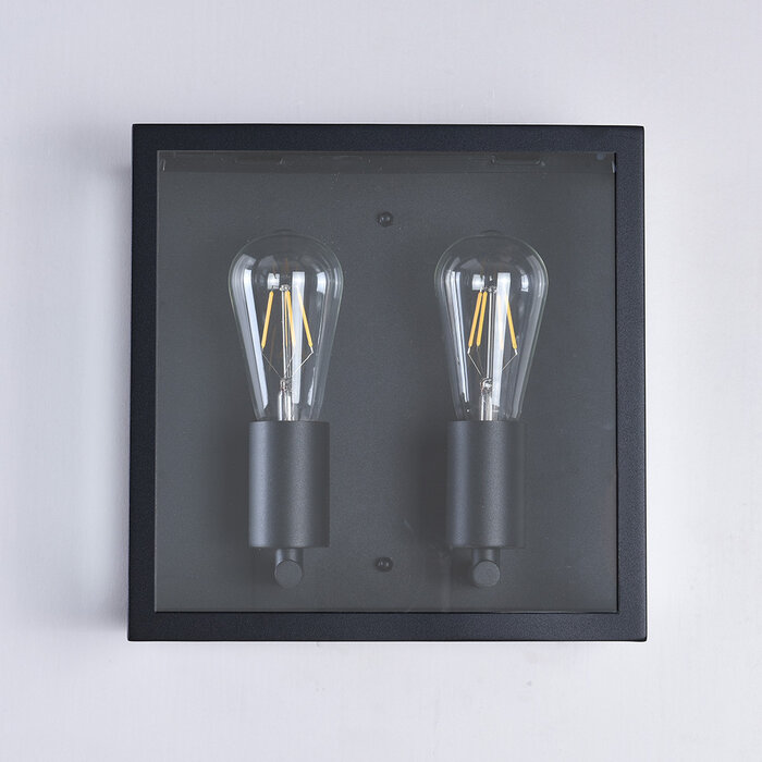 Industriële RVS muurlamp Gabriella met glas - zwart