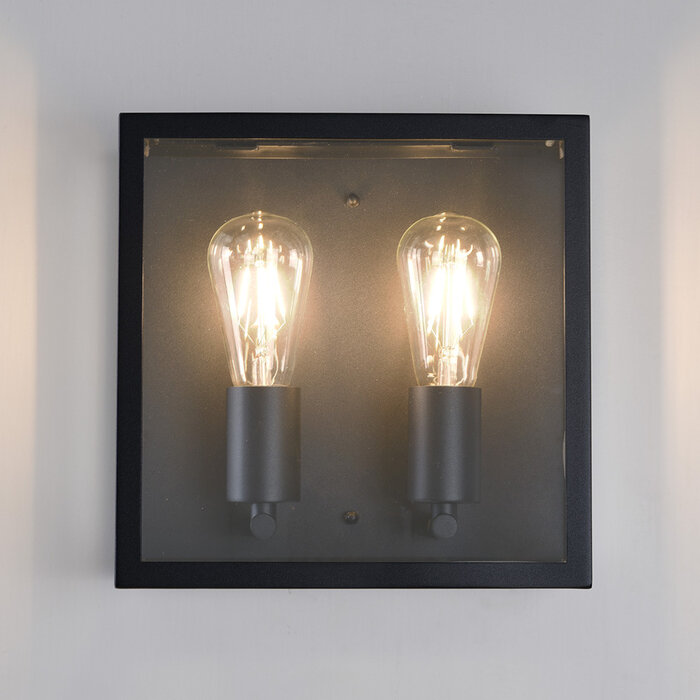 Industriële RVS muurlamp Gabriella met glas - zwart